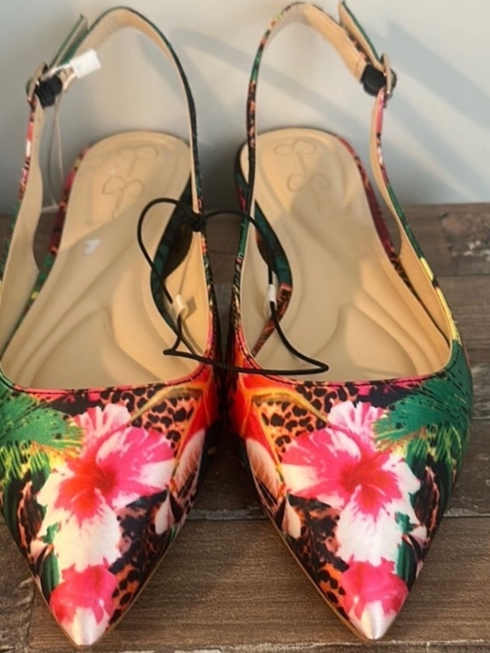Jessica Simpson Floral Pointed Toe Slingback Flats - Multicolor